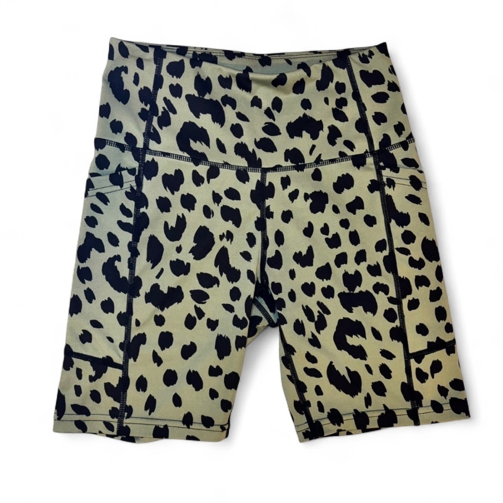 Nicole Miller Sport Small Green Leopard Print Biker Shorts Athleisure Active Gym